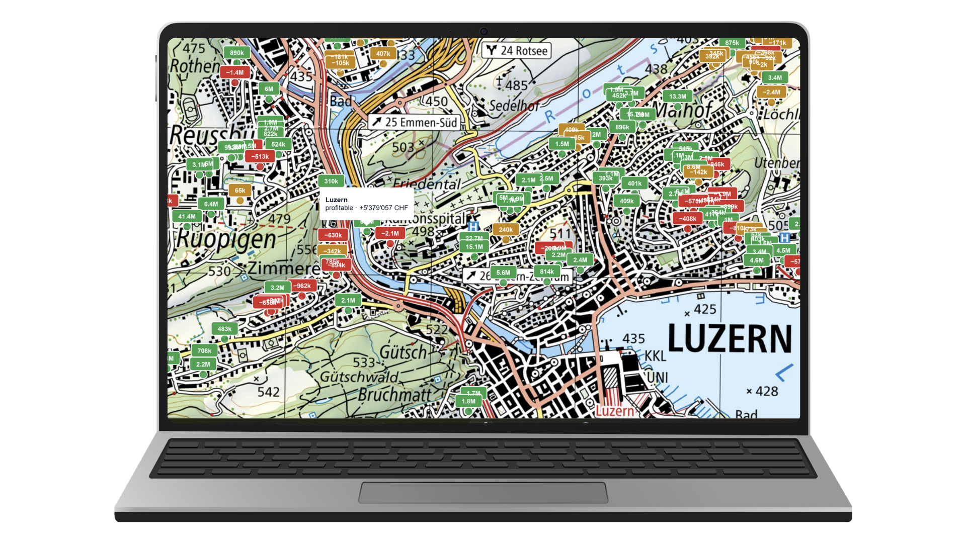 Interactive map of profitable parcels across Swiss cantons
